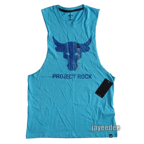 UNDER ARMOUR PROJECT ROCK BRAHMA BULL TANK 1373787-433 GLACIER BLUE/MIRAGE S - Picture 5 of 6